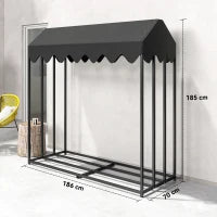 Portalegna da esterno, con copertura 600D Oxford capacità 1,9 m³, acciaio 186x70x185cm nero