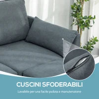 Divano Componibile Modulare 3 Posti con Pouf Poggiapiedi e Cuscini, Rivestimento in Flanella, Grigio Scuro