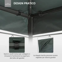 Copertura per Gazebo 4x3 m a 2 Livelli in Poliestere con Cinghie e 10 Fori di Drenaggio, Grigio Antracite