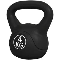 Kettlebell 4kg in Plastica e Sabbia con Base Piatta e Impugnatura, 18x12x20 cm, Nero