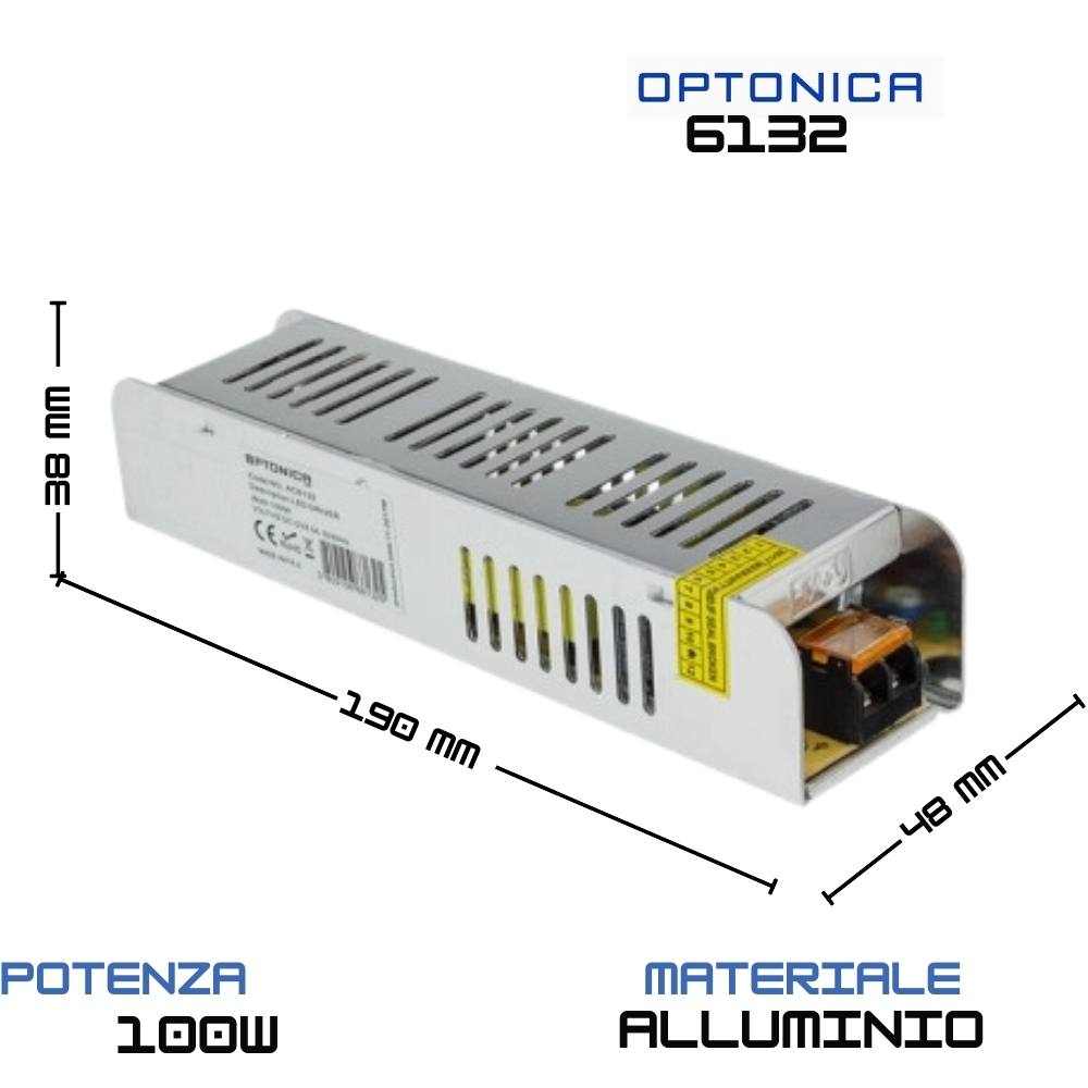 Alimentatore slim 100w 12v 8.5a per strisce led interna ip20