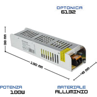Alimentatore slim 100w 12v 8.5a per strisce led interna ip20