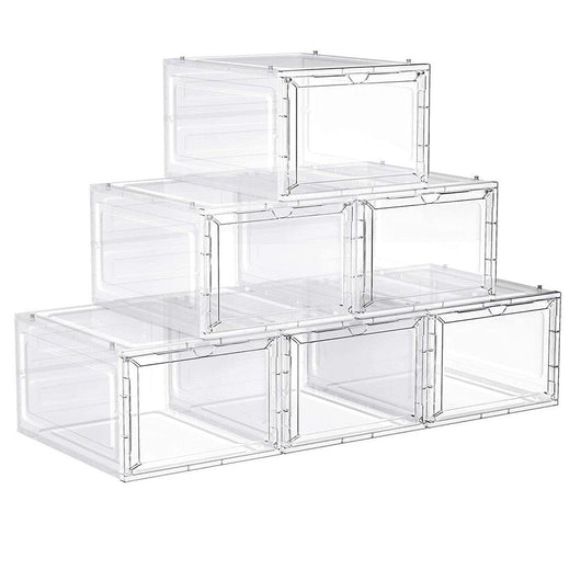 Set di 6 scatole per scarpe con porta, portascarpe impilabili in plastica, montaggio facile, 27 x 34, 5 x 19 cm, fino alla taglia 46, bianco 12_0002636