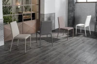 E-STYLO Sedia in similpelle tortora con gambe in metallo tortora, imbottita, impilabile, 40cm X 42cm H. 96cm.