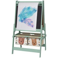 Lavagna per Bambini con Cavalletto 3 in 1 e 2 Contenitori, Età 3-8 anni, 54x46.5x93cm, Verde