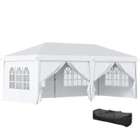 Gazebo 6x3 m Pieghevole da Giardino a 6 Pareti in Acciaio e tessuto Oxford con Funi e Picchetti, Bianco