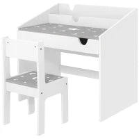 Set Sedia e Tavolino per Bambini 3-6 Anni con Organizzatore e Cassetto Estraibile, in Legno Grigio