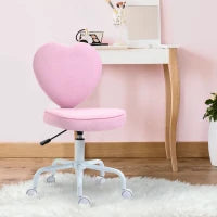 Sedia per Scrivania a Forma di Cuore con 5 Rotelle e Altezza Regolabile in Tessuto Rosa, 42x50x79-89cm