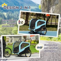 Rimorchio Bici per Cani 30kg max con 2 Ingressi e Tasche Portaoggetti, in Acciaio e Tessuto Oxford, Blu