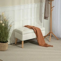 Panca contenitore cassapanca tessuto effetto velluto piedi in legno carico max. 120 kg 80 x 35 x 40 cm, crema