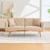 Divano letto 3 posti in Velluto con Regolabile Posizioni, Robuste Struttura in Metallo, ideale per Soggiorno e camera da letto, 162x78x80 cm, Beige