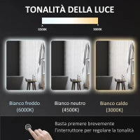kleankin Specchio Bagno con Luci LED Regolabili, Interruttori Touch e Funzione Antiappannamento, 70x50 cm