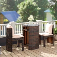 Set Tavolino Sedie da Esterno e Giardino in Rattan Marrone e Beige