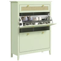 Scarpiera per 12 Paia di Scarpe, con 1 Cassetto Estraibile, 2 Cassetti Ribaltabili, Mobile Portascarpe, 88 x 30 x 120 cm, Verde