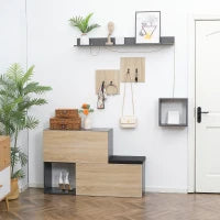 Set Mobile da Ingresso con Attaccapanni, Scarpiera con Panca e Scaffale, Grigio e Naturale