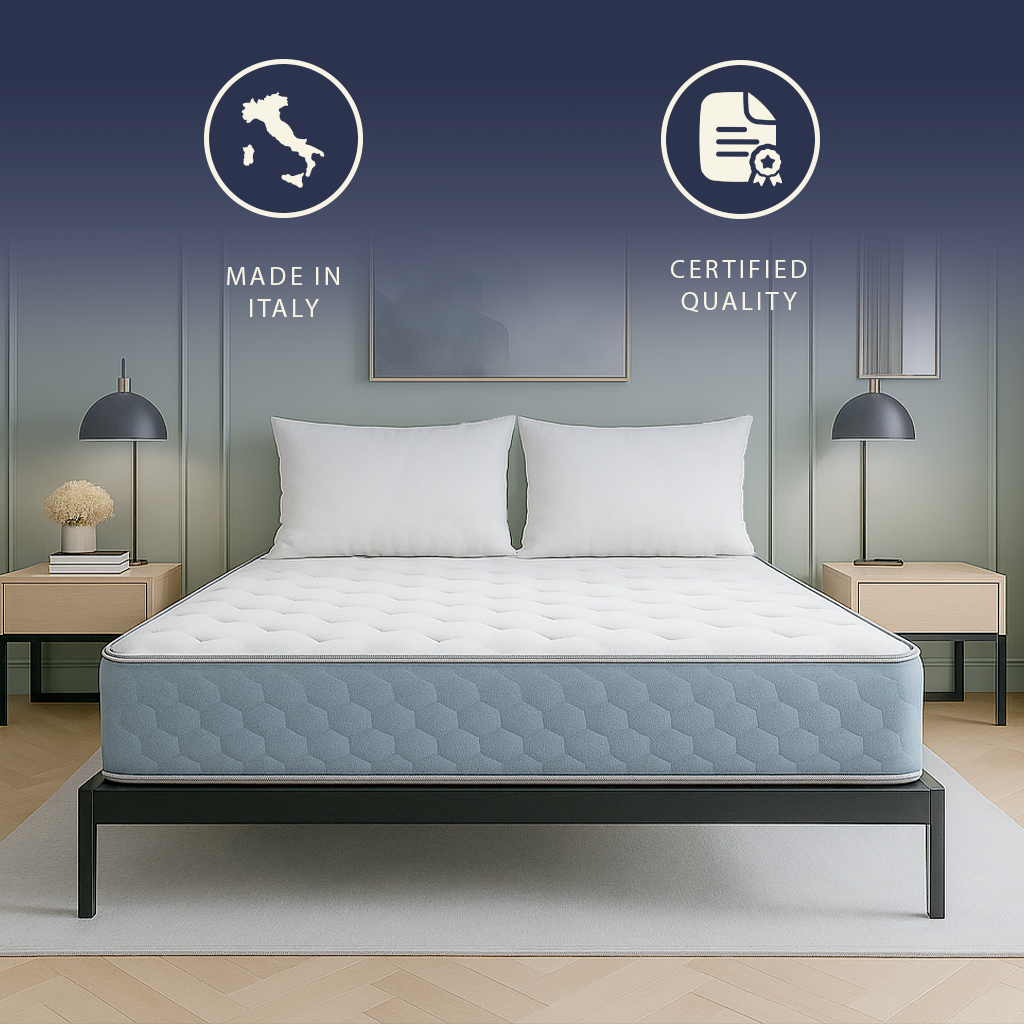 Leo | Materasso Ortopedico Piazza e Mezza 120 x 190 cm in Waterfoam e Memory Foam | Altezza 22 cm | Dispositivo Medico Classe 1 | Anallergico e Antiacaro | Prodotto in Italia