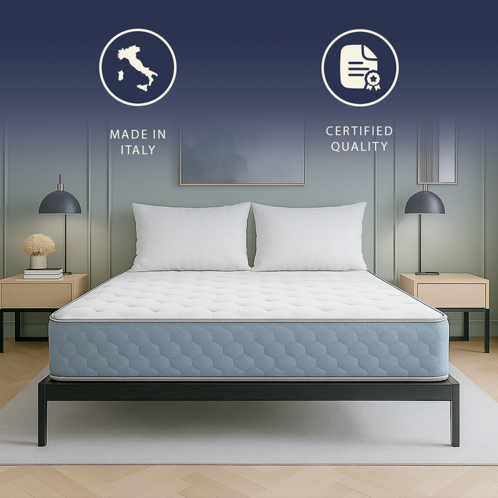 Leo | Materasso Ortopedico Singolo 90 x 190 cm in Waterfoam e Memory Foam | Altezza 22 cm | Dispositivo Medico Classe 1 | Anallergico e Antiacaro | Prodotto in Italia