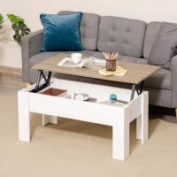 Tavolino con piano sollevabile, tavolino da soggiorno con spazio di archiviazione nascosto, stile moderno, per soggiorno, ufficio, 100x50x45cm, bianco