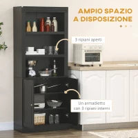 Credenza Cucina in Legno con Ripiani e Armadietto 2 Ante con Mensole Regolabili, 74.6x35.5x182.5cm