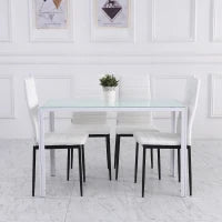 Set 4 Sedie Imbottite per Soggiorno o Sala da Pranzo, Sedie da Cucina Moderne, in Metallo e Tessuto Bianco