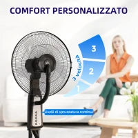 Ventilatore Nebulizzatore a 3 Velocità, Oscillazione 75° e Nebulizzazione Regolabile, Nero