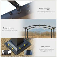 Pergola con Tende Scorrevoli da Giardino 295x245cm, Gazebo a Pergola da Esterno in Metallo Cachi