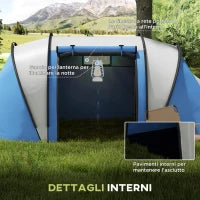 Tenda da Campeggio 2 Posti Impermeabile con 2 Stanze Borsa di Trasporto, 220x450x180 cm, Blu