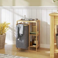 Cesto Portabiancheria con Borsa Estraibile e Ripiani a Doghe in Bambù, 50x32x70 cm, Grigio