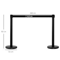Outsunny Set 2 Colonnine Segnapercorso con Nastro Estendibile di 2 m, Paletti Delimitazione in Acciaio Inox e Nylon, Ø32x90 cm, Nero