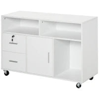 Mobile per stampante con 2 cassetti, su ruote, con ripiani aperti e armadio, 100 x 35 x 65 cm, Bianco