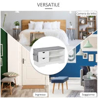 Scarpiera Salvaspazio, Panca Scarpiera in Legno, Mobile Scarpiera da Ingresso, Bianca, 80.5x30.5x43.5cm