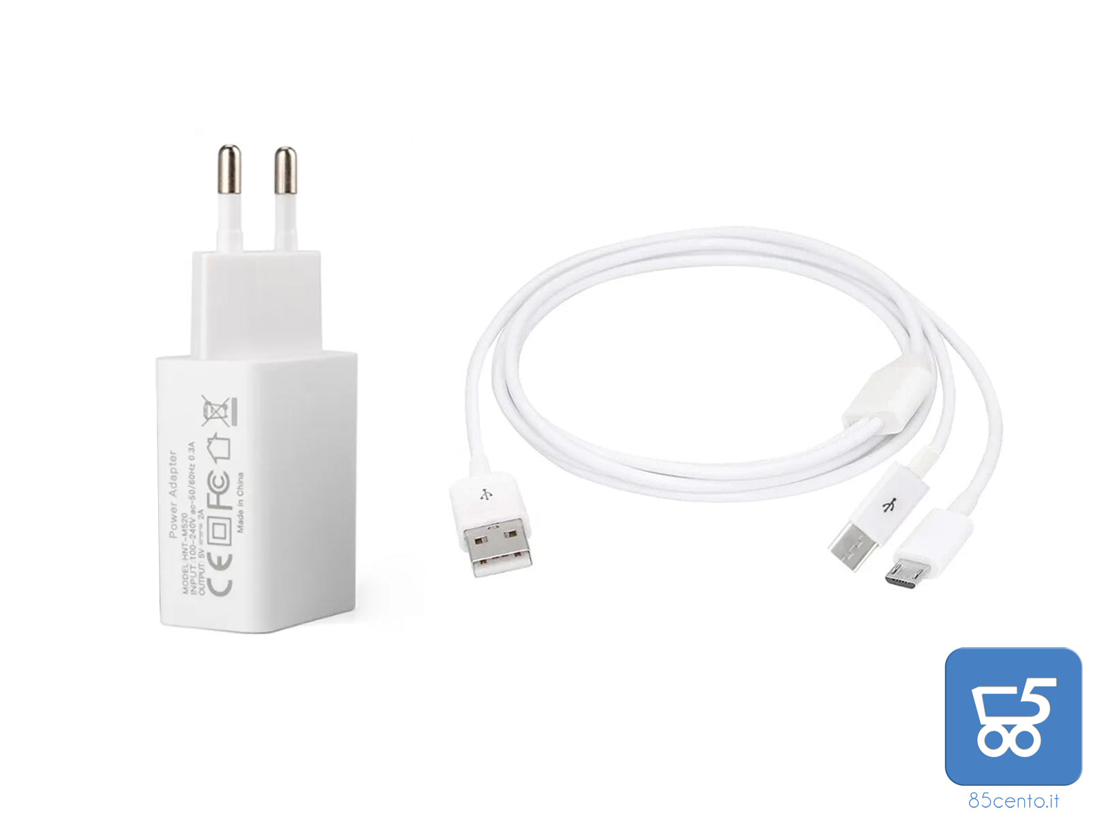 USB POWER ADAPTER - 2A 100-240VAC per IPHONE, AIRPODS, SAMSUNG con Cavo USB Splitter USB-C Micro USB