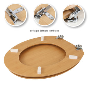 Sedile copriwater tavoletta universale linea bamboo mdf legno cerniere metallo *** tinta acero chiaro, confezione 1