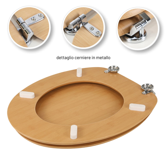 Sedile copriwater tavoletta universale linea bamboo mdf legno cerniere metallo *** tinta acero chiaro, confezione 1