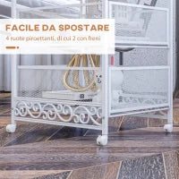 Carrello Portaoggetti a 3 Livelli in Truciolato e Acciaio, 34x29.5x57.5 cm, Bianco
