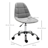 Sedia Girevole , Design Ergonomico e Regolabile Senza Braccioli, Grigio, 59x59x81-91cm