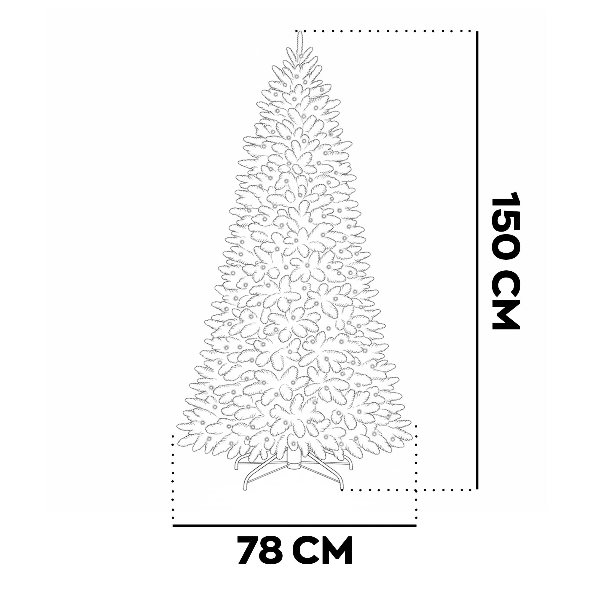 Venus - Albero di Natale Tradizionale con 200 Luci LED in PE e PVC Ø78x150H cm, 647 Punte
