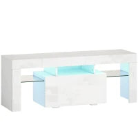 Mobile TV, con illuminazione LED e ripiani in vetro temperato, 120x34x45cm, Bianco