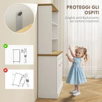 Dispensa Cucina con 3 Ripiani Aperti, 3 Cassetti e 2 Armadietti, in Legno, 101x39x180.5 cm, Bianco e color Legno