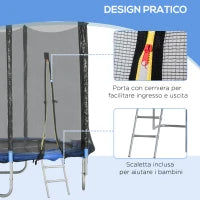 Trampolino Elastico con Scaletta e Rete di Sicurezza, in Acciaio e Plastica, Ø180x200 cm, Blu