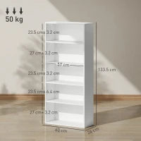 Mobile Libreria a 5 Ripiani con 3 Scaffali Flessibili, in Legno, 60x24x133.5 cm, Bianco