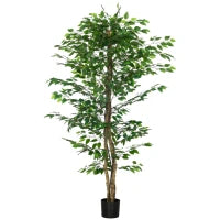 Pianta di Ficus Artificiale da 180 cm per Interni ed Esterni con Vaso in Metallo Riempito, Verde