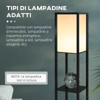 Lampada a Terra 40W con 3 Mensole Integrate e Interruttore a Pedale, Lampada Moderna in MDF e PS, 26x26x160 cm, Nero e Bianco