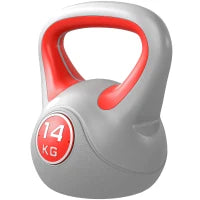 Kettlebell 14kg in PU e Sabbia con Base Piatta e Impugnatura per Stacchi, Squat e Sollevamenti, 26x18x32 cm, Rosso