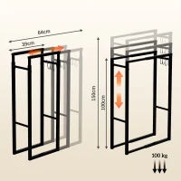 Portalegna da Interno ed Esterno Regolabile in Metallo con Ganci a S, 40-65x25x100-150 cm, Nero