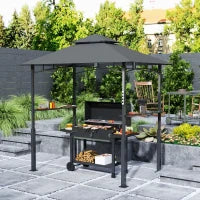 Gazeboda per barbecue a due livelli copertura per giardino con luce LED 240 x 150 x 250 cm grigio scuro