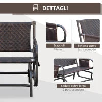 Panchina a Dondolo da Giardino 2 Posti in Rattan e Acciaio con Tasche Laterali, 122x75x88cm Marrone e Nero