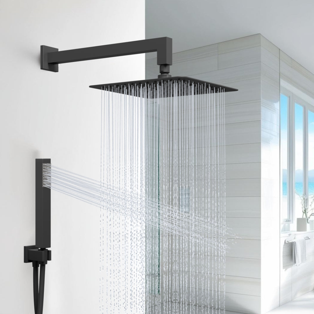 Kit doccia con soffione quadrato nero braccio presa acqua doccetta flessibile in pvc per il bagno *** confezione 1