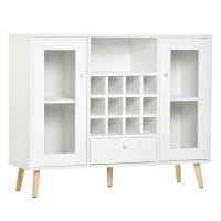 Credenza Moderna da Cucina con Cantinetta Vini 12 Bottiglie, Cassetto e Armadietti in Legno 100x33x80cm Bianco