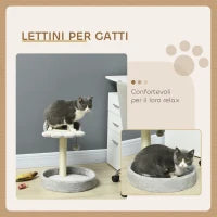 Tiragraffi per Gatti con Lettini, Corda in Juta e Peluche, 41x41x44 cm, Grigio Chiaro